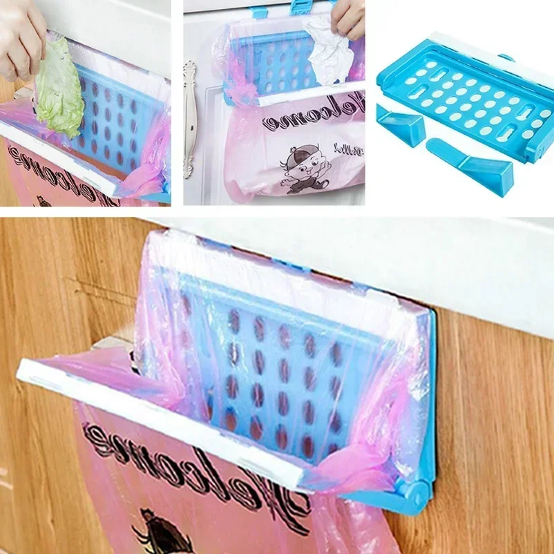 

Foldable Plastic Garbage Bag Rack Portable Hanging Storage Rack Kitchen Cabinet Door Gadget