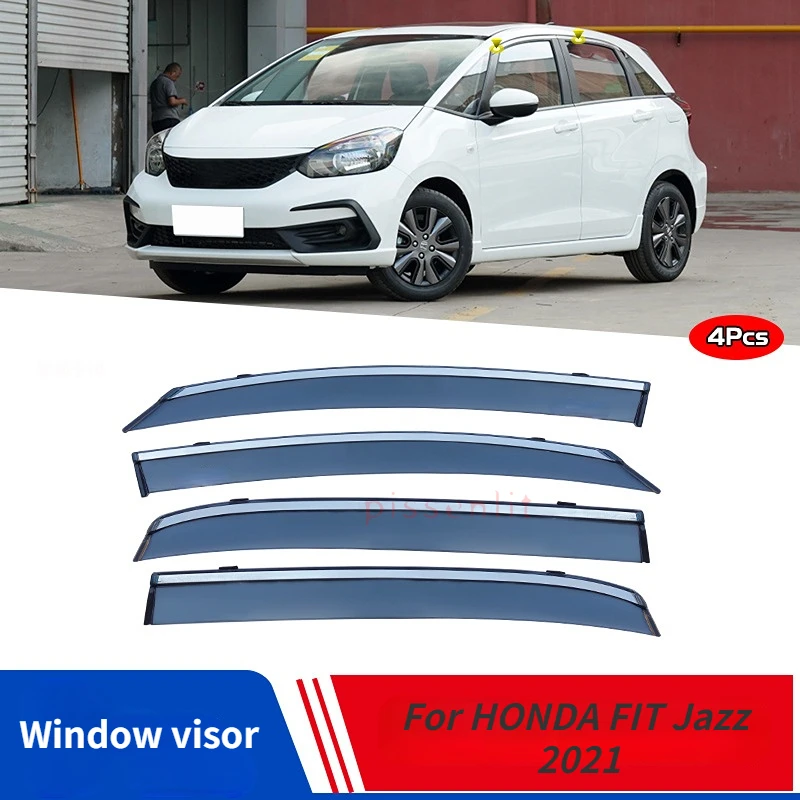 

Оконный козырек для HONDA FIT Jazz 2021, аксессуары, оконный козырек, защита от погоды, дверной козырек, вентиляционные оттенки, боковая хромированная оконная отделка