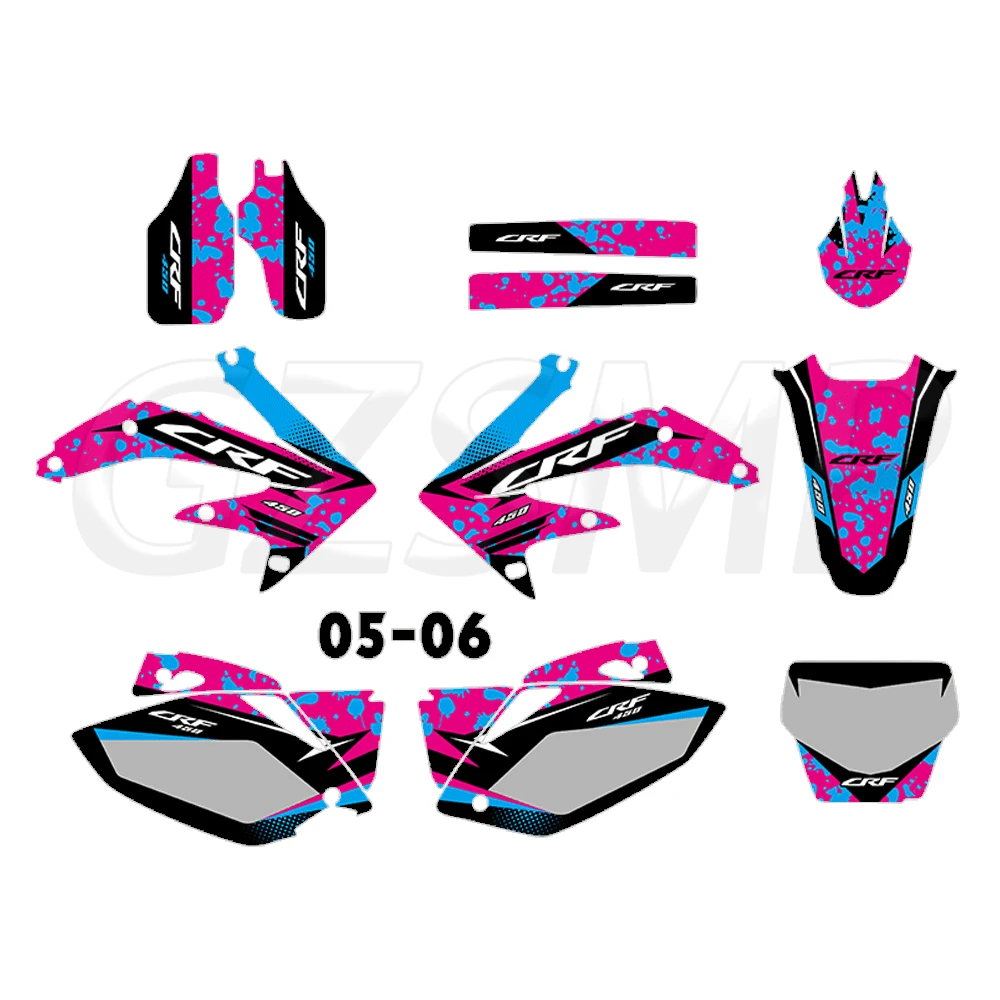 يصلح ل 2005-2006 هوندا CRF 450R CRF450R 450 R 05 06 مجموعة الرسومات الشارات ديكو ملصقات #4