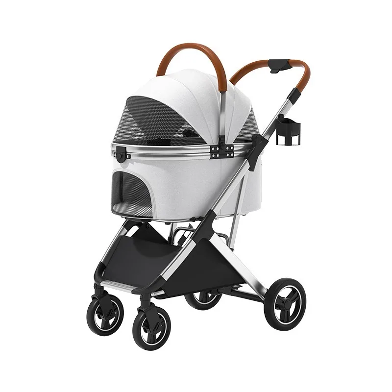 Small Medium Aluminum Alloy Pet Stroller Trolley, Detachable Bag Stackable Shock-absorbing Cart for Dog Cat Outdoor Travel