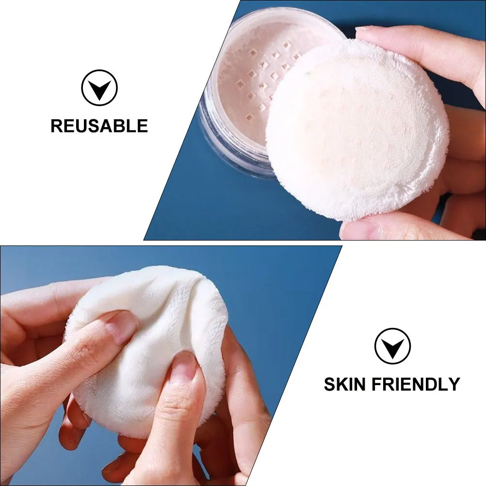 파운데이션 루스 파우더 블렌더 화장품 공급을위한 4pcs 파우더 퍼프 컴팩트 라운드 메이크업 도구 리본으로 재사용 가능 세척 가능