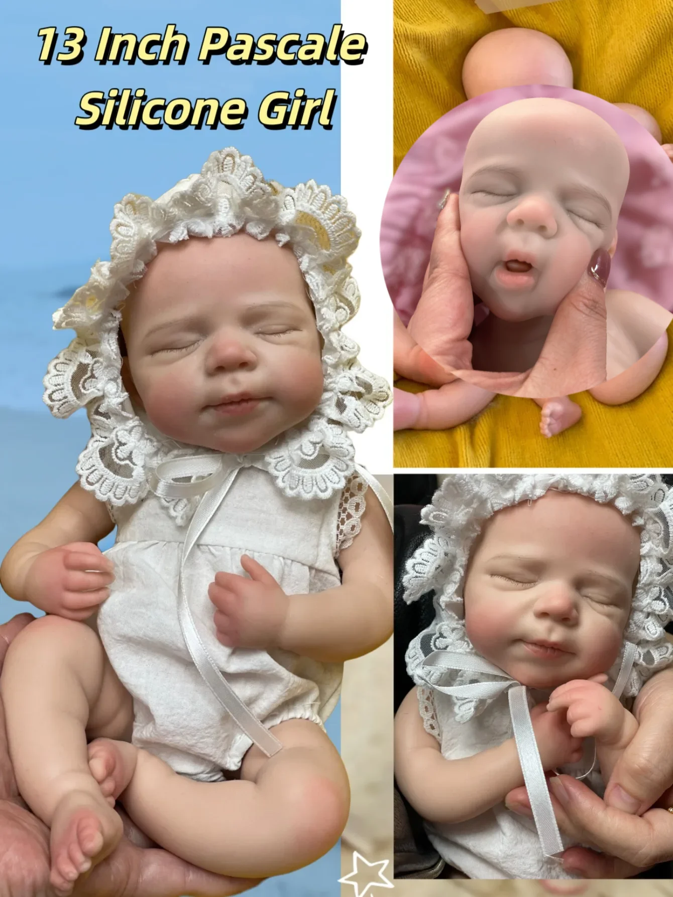 1Pc 13 Inch Full Body Silicone Open Mouth Pascale Reborn Doll Girl Baby For Birthday Gifts Handmade Lifelike  Reborn Babies