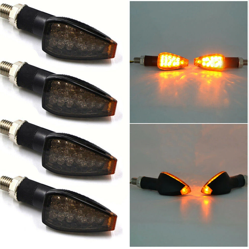 4pcs/set Motorcycle LED Turn Signals Long Short Turn Signal Indicator Lights Blinkers Flashers Amber Color Accessories Universal