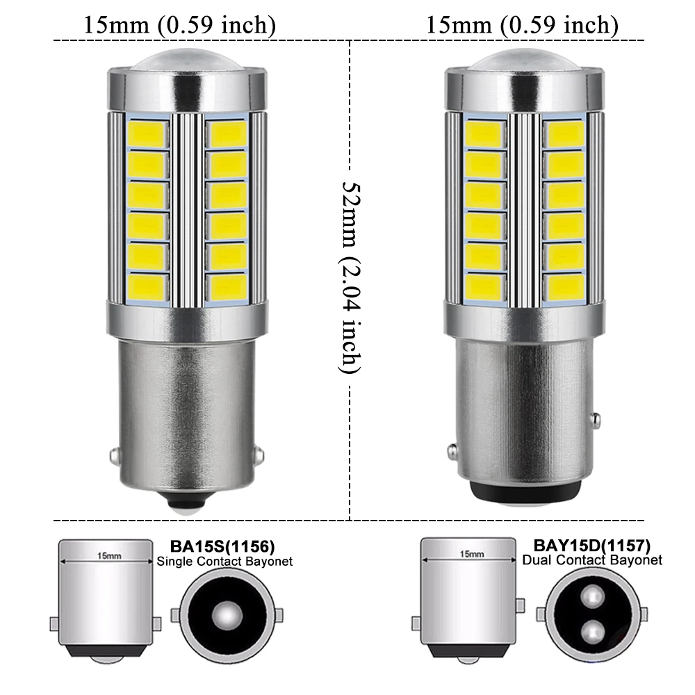 2/4/8 PCS P21W 1156 BA15S 1157 BAY15D LED Bulbs 12V 33SMD 7000K White Super Bright Car Turn Reverse Brake Backup Parking Lamps