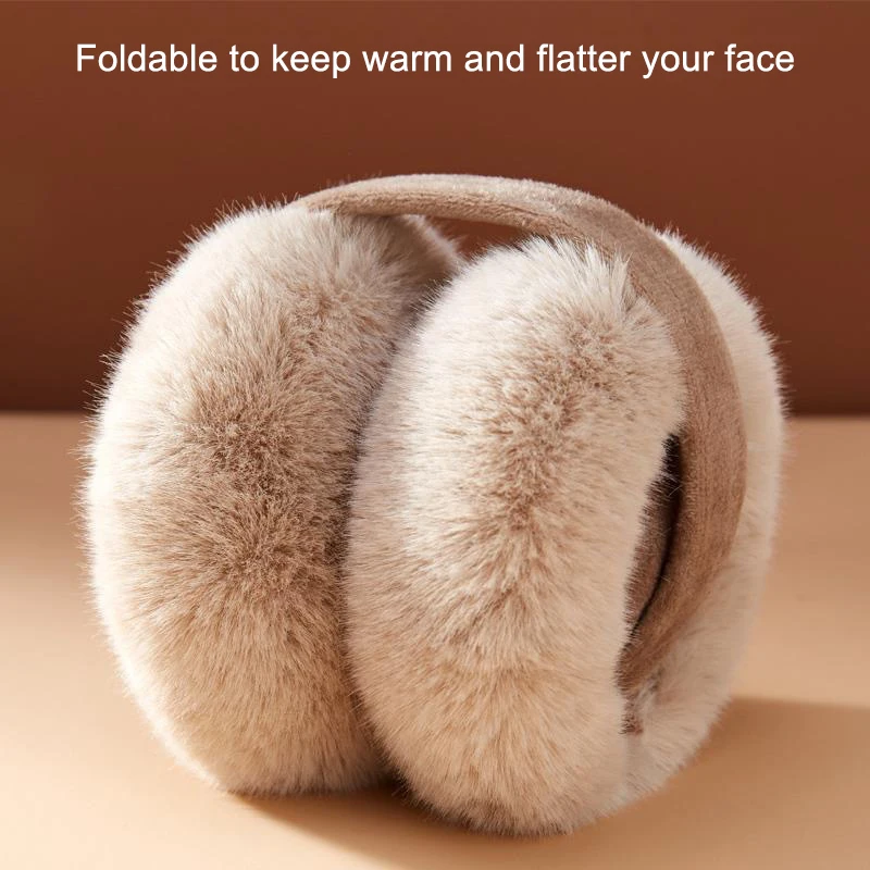 Women's Winter Warm Ear Muffs, Plush Windproof Earmuffs Soft Rabbit Hair Earflap Foldable Portable Fluffy Ear Protection