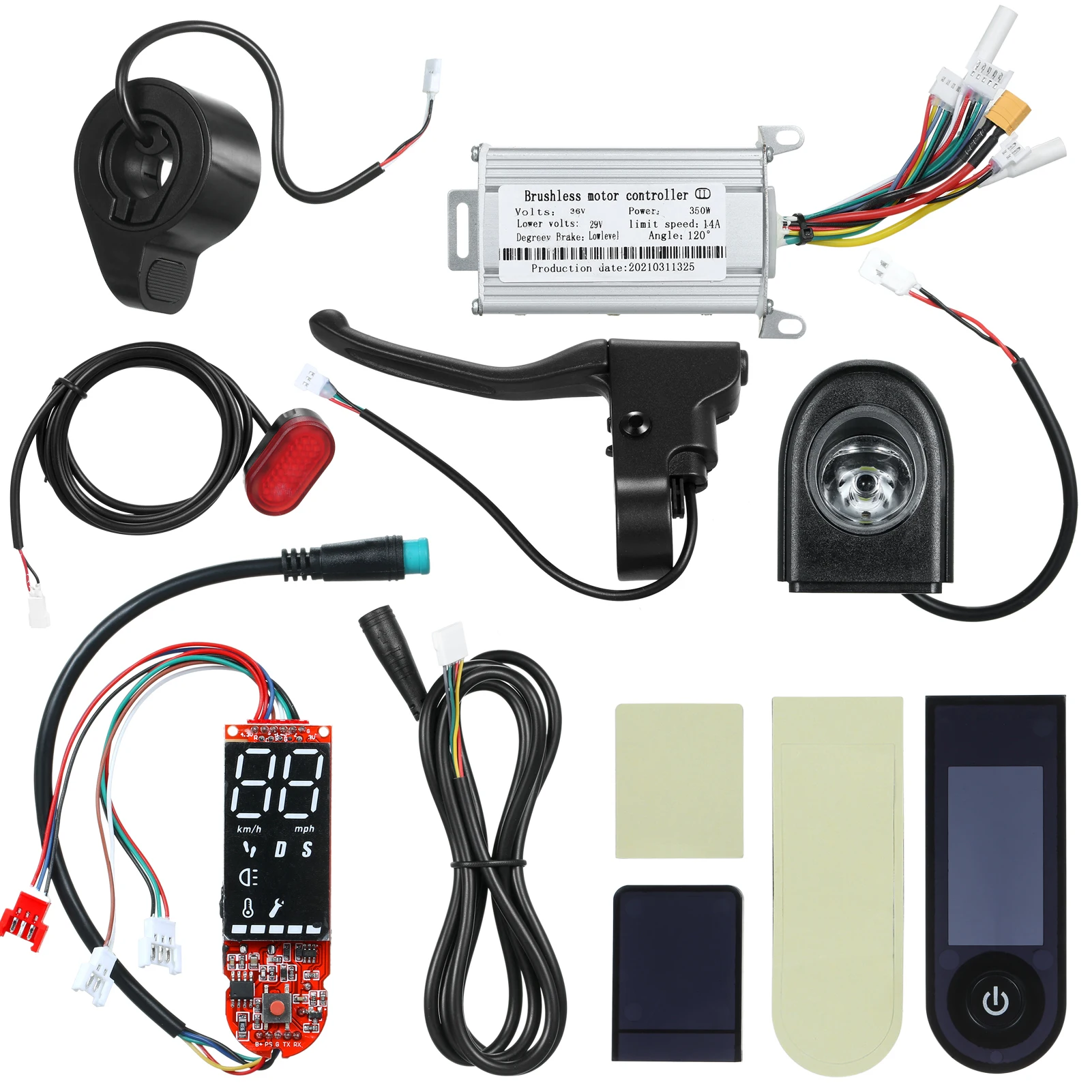 Electric Scooter 36V 350W Brushless Motor Controller Set with Digital Display Headlight Taillight Electric Scooter Accessories