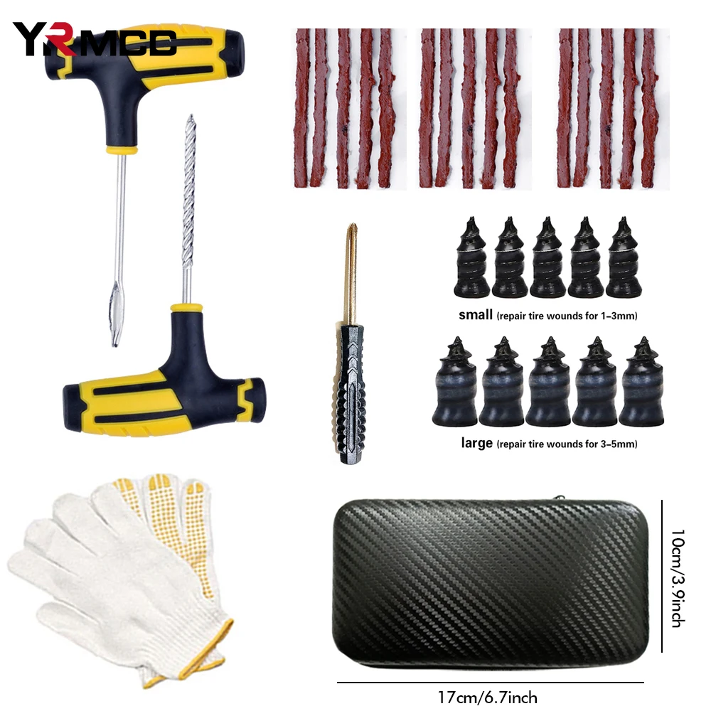 Kit de reparación de neumáticos de coche, herramientas de tapón de perforación, tiras de emergencia de neumáticos de coche, Kit de herramientas de