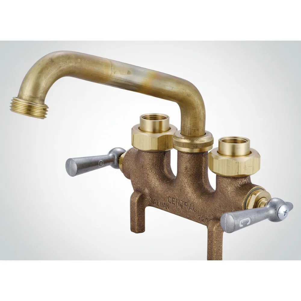 

Heavy Duty Wall Mounted Laundry Faucet 6" Swivel Spout Two Handle Commercial Grade Brass