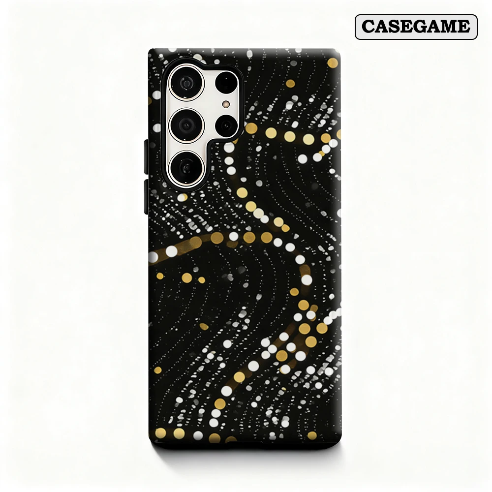 Casegame Phone Case for Samsung Galaxy S25 S26 Ultra S24 S23 Ultra Plus Shockproof Double Layer Black Gold Dotted Galaxy Cover