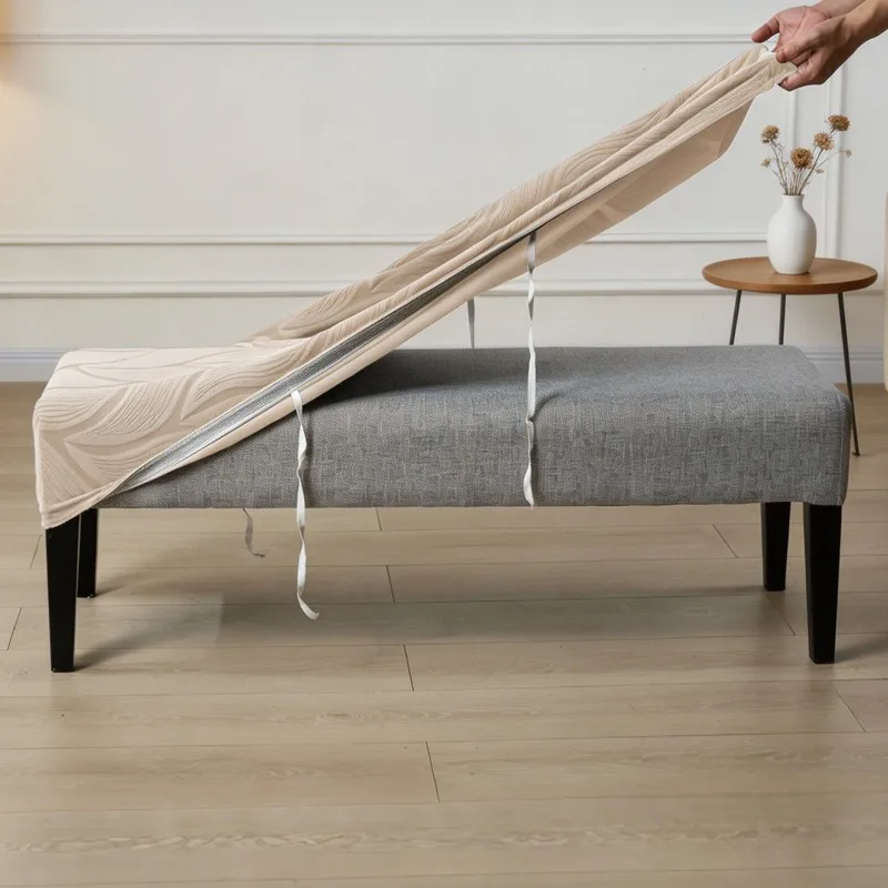 Leaf Jacquard Long Bench Covers for Dining Room Anti-dirty Piano Stool Slipcover Washable Long Chair Cover Home Decoration