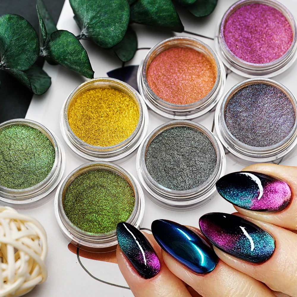 

1 Box Cat Magnetic Powder Dark Blue Purple Green 3D Chameleon Glitter Cat Magnet Powder Nail Art Art Gel Polish Manicure Dust