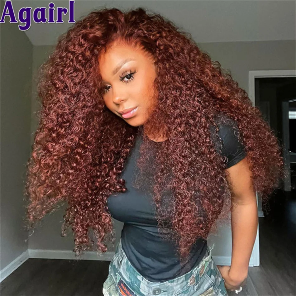 

Reddish Brown Jerry Curly 13x6 Lace Front Wig 100% Virgin Human Hair Wigs PrePlucked Hairline 13X4 Transparent Lace Frontal Wig