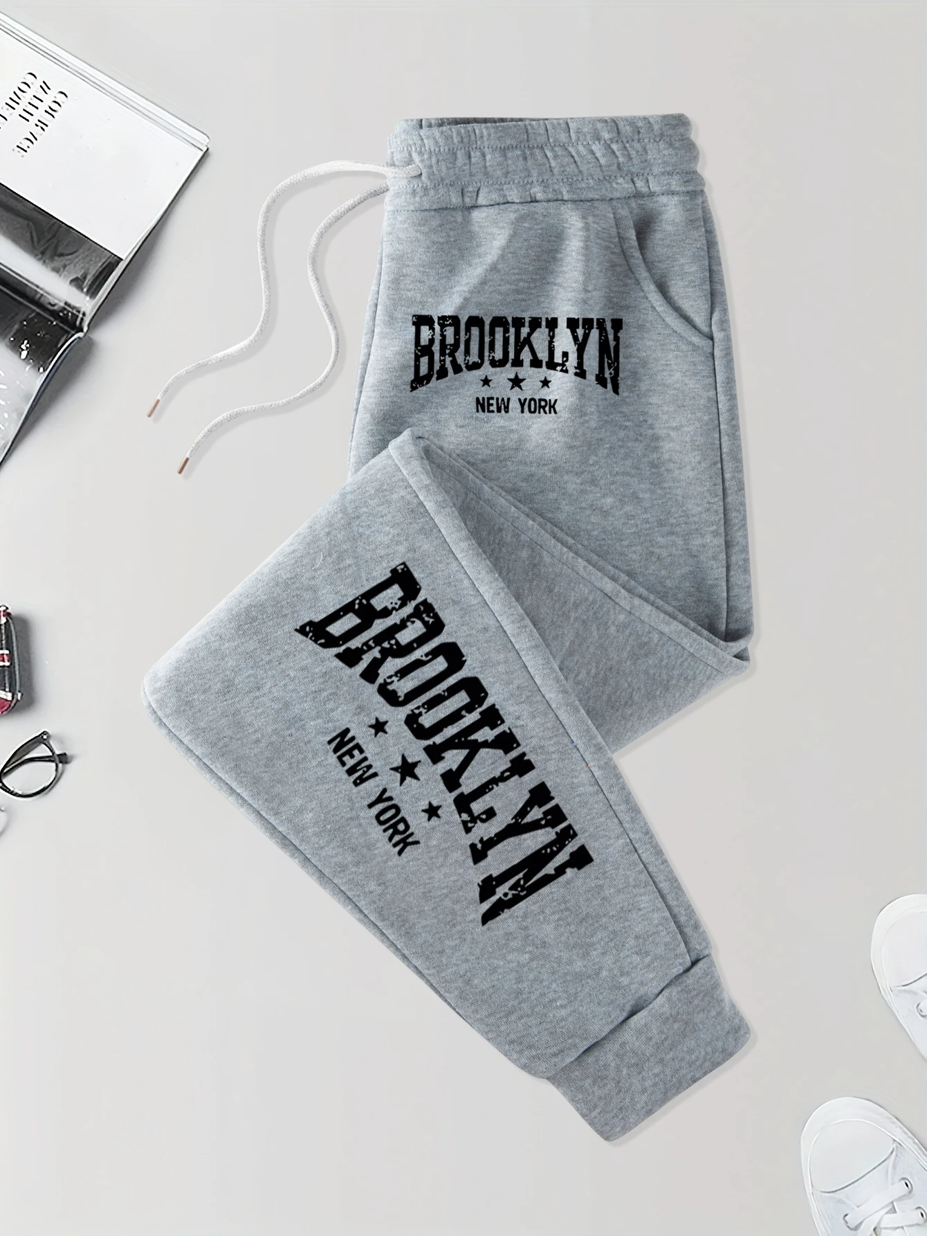 

Brooklyn Star New York Usa Art Letter Printing Man Sportpants Soft Street Long Pant Fleece Warm Pants Pocket Comfy Britches