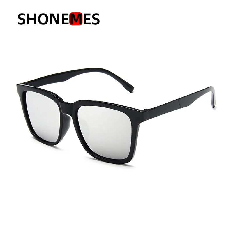 Shonemes Classic Square Sunglasses Stylish Men Shades Outdoor UV Protective Sun Glasses Black Mirror Silver Blue for Male