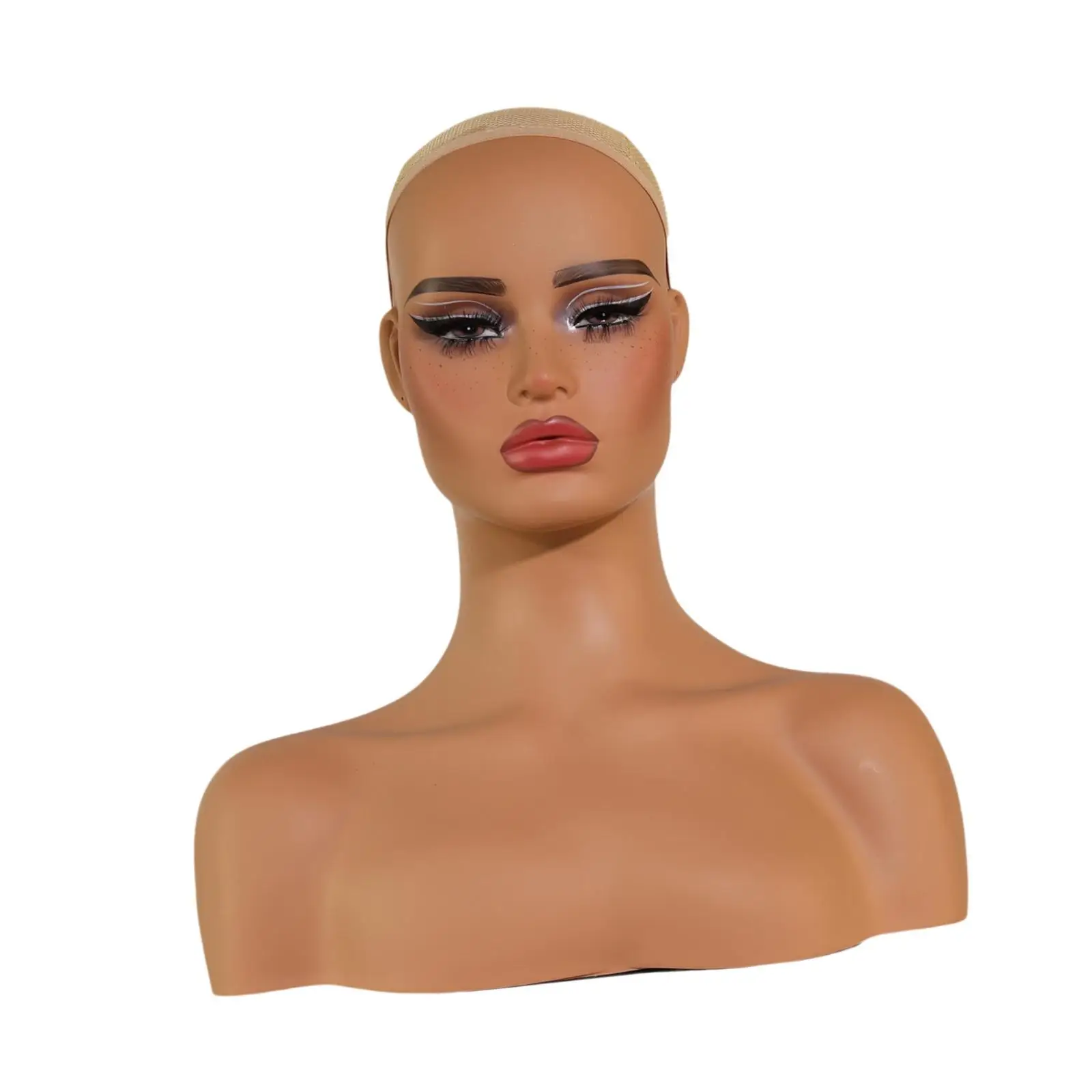 Realistic Female Mannequin Head,Wig Display Stand,Professional,Multipurpose Manikin PVC Head with Freckles for Wig Jewelry