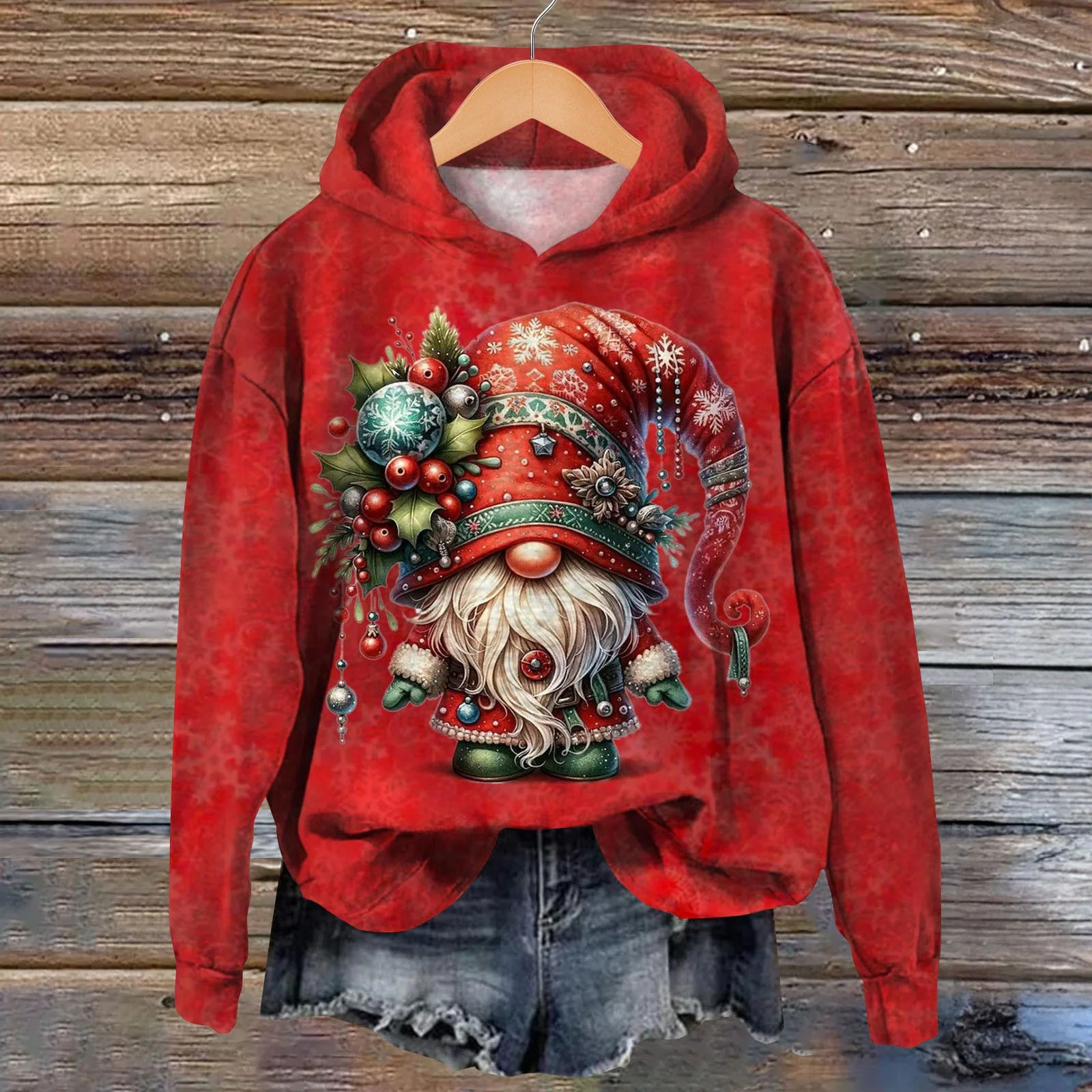 Fashions Christmas Snowman Printed Hoodie Cute Cartoon Costume For Christmas Day Party Hooded Round Neck Long Sleeved Sweatshirt