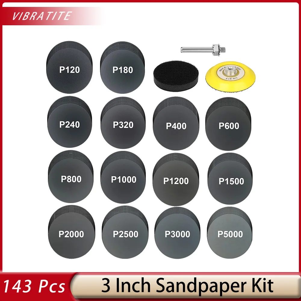 

3 Inch140Pcs Wet Dry Sanding Discs Assorted 120 to 5000 Grit with 1/4" Shank Sanding Pads and Foam Buffering Pad for Wood Metal