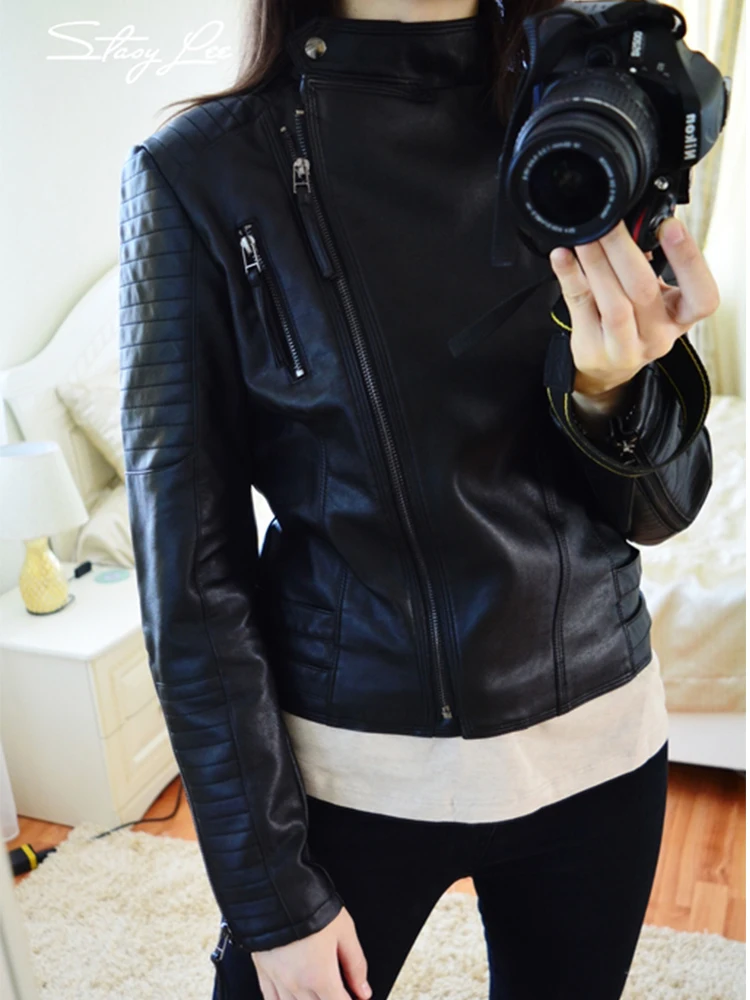 Fitaylor Spring Autumn Women Punk Leather Jacket PU Faux Leather Jackets Basic Bomber Leather Motorcycle Black Coat