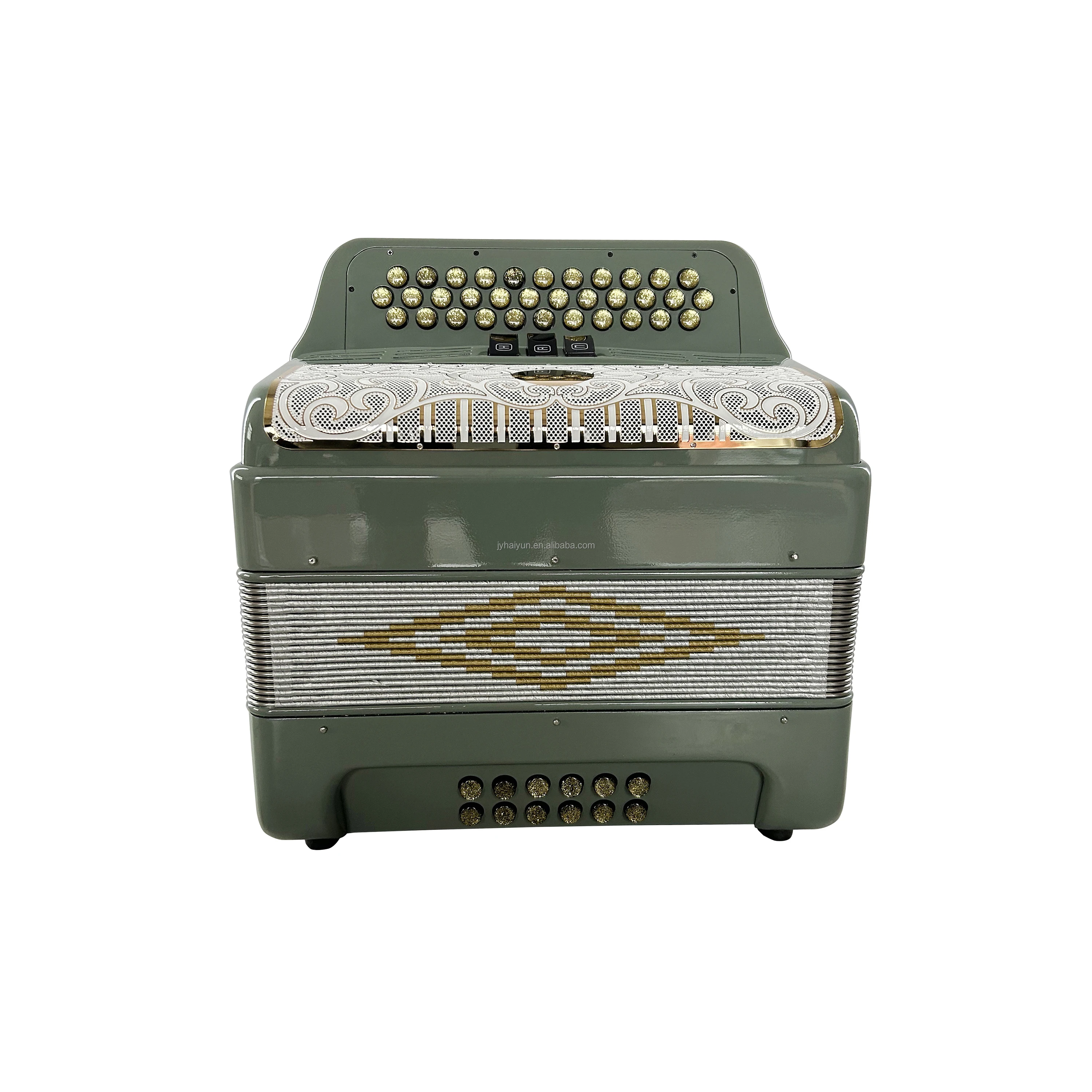 Professional 34-Button 12-Bass 3-Register Sky Grey Accordion With White Gold Grill And Gold Buttons JB3412C Acordeon