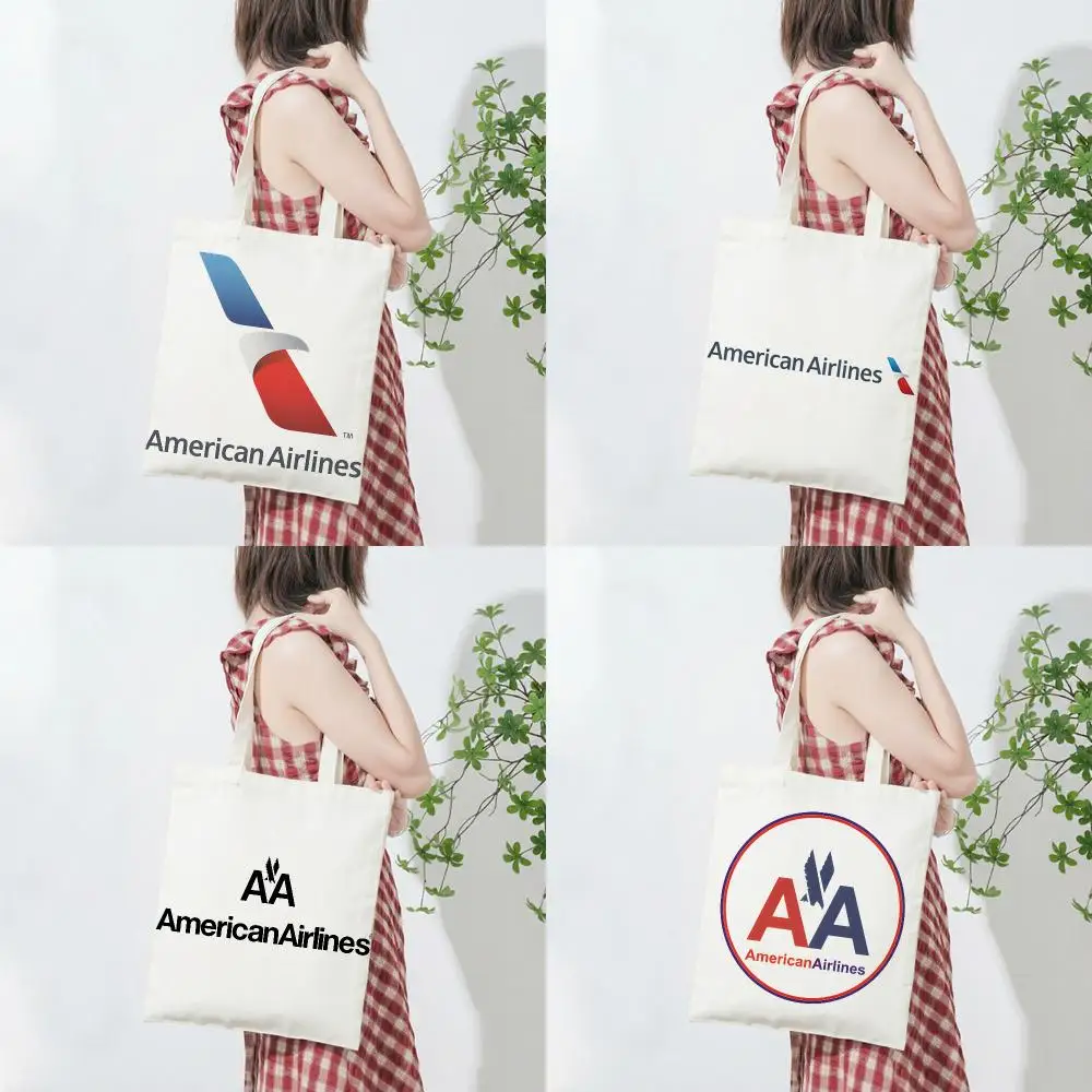 airline aviation logo A-American Airlines Storage Bags Lightweight Printed Canvas Bag Portable Daily Shopping Shoulder Bag