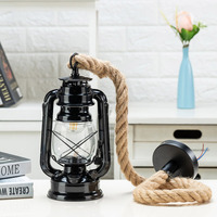 Vintage Hemp Rope Pendant Lights Retro Personality Industrial E27 Indoor Lighting For Loft Living Room Bar Hanging Lamp Shade