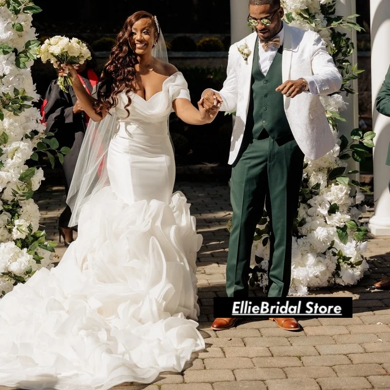 فساتين زفاف رائعة بحورية البحر بكشكشة متدرجة للفتيات النيجيري فساتين طويلة مكشوفة الكتف Vestido De Novia 2025 مخصصة #1