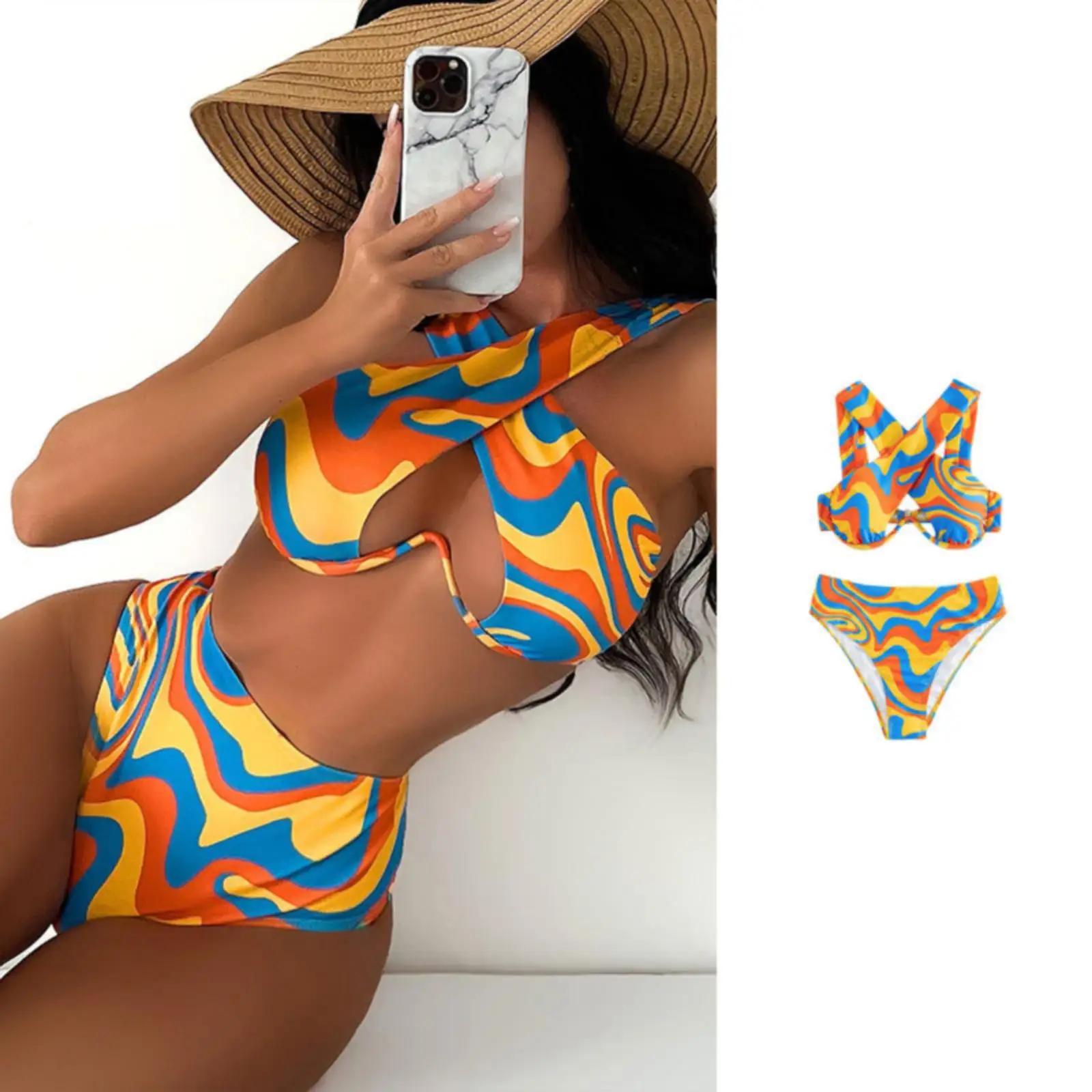 Swimwear Summer Fashion Print Hanging Neck Swimsuit Sexy Swimsuit Bikini Suit Sexy Swimsuit Hanging Neck