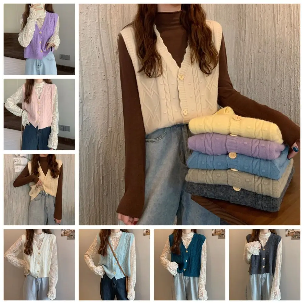 Outerwear Vintage Knitted Vest Sleeveless Casual V-neck Sweater Korean Loose Knitted Sweater Vest Autumn/Winter