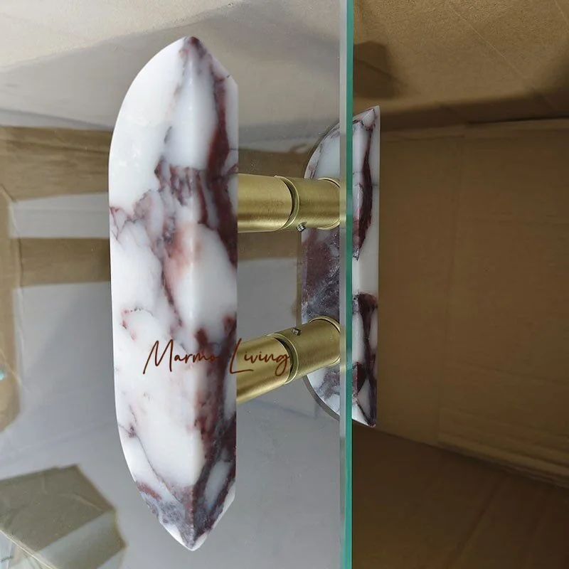 100% Real Stone Luxury Calacatta Violet Arc Glass Door Marble Dot Handle Wardrobe Cabinet Door Drawer Knob Pull