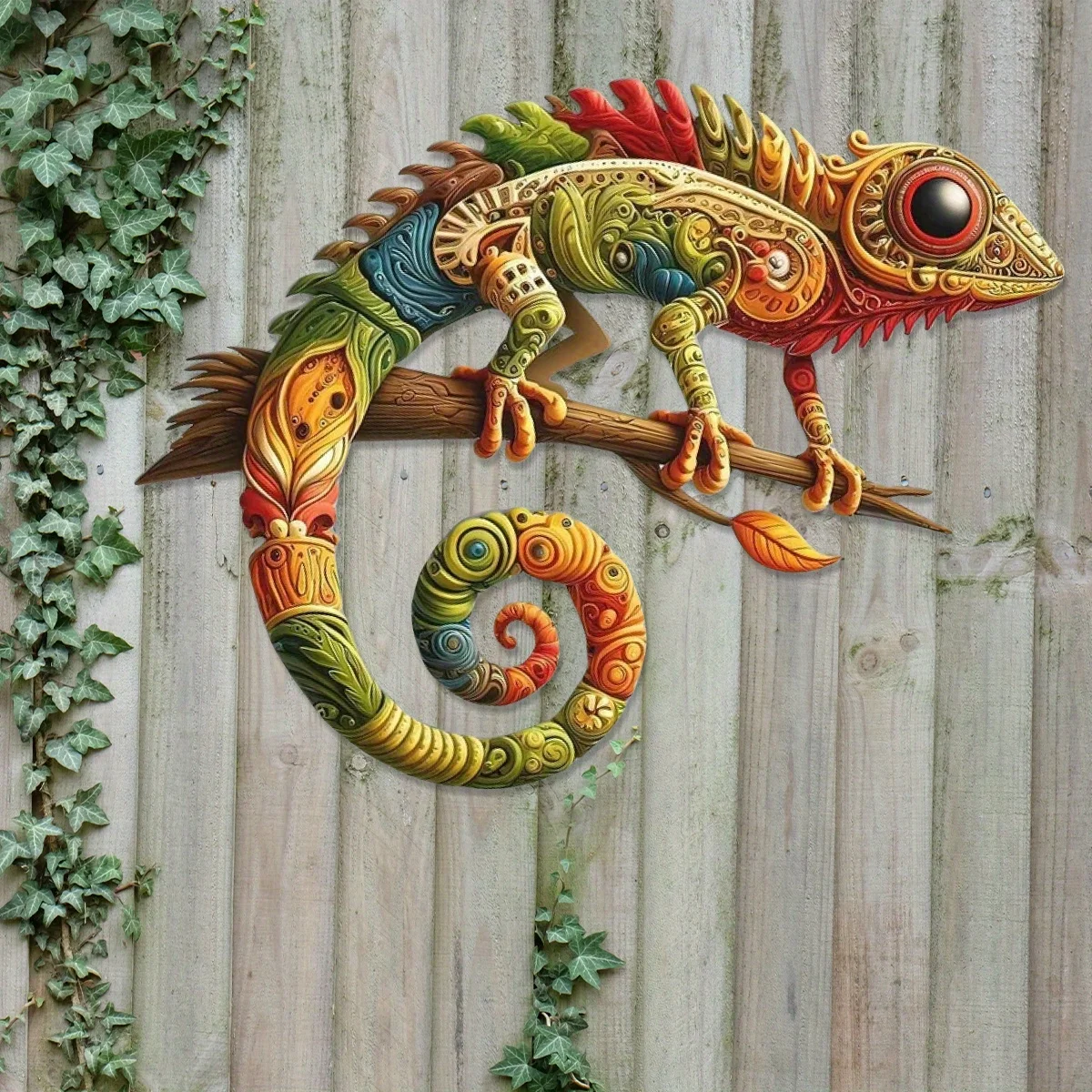 Décoration murale en forme de lézard en métal - Décoration murale colorée en forme de lézard, 1 plaque en fer en forme de reptile, idéale pour la décoration contemporaine de Noël