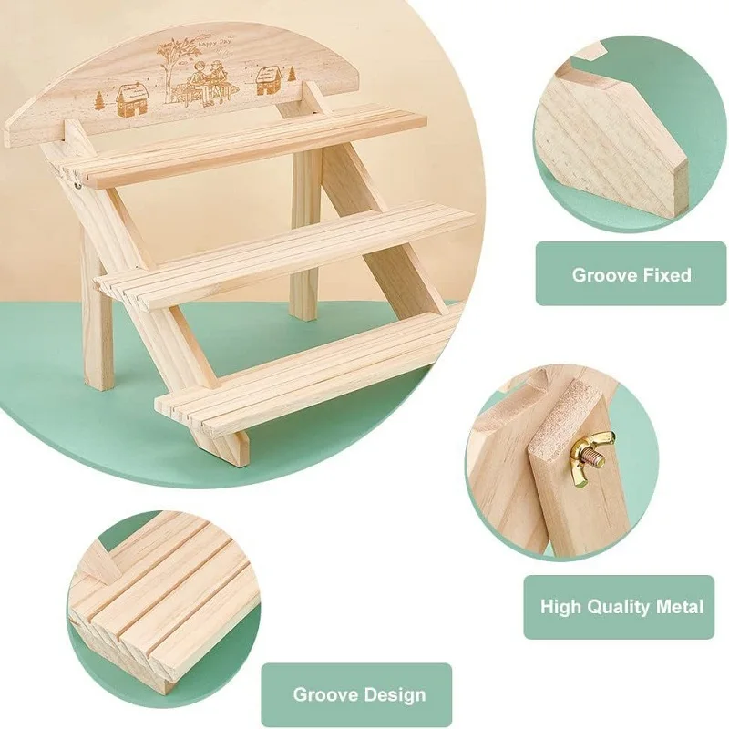 2-4Tier Wooden Jewelry Display Riser Earring Ring Holder Capcake Dessert Mini Figure Stand Makeup Organizer Storage Rack