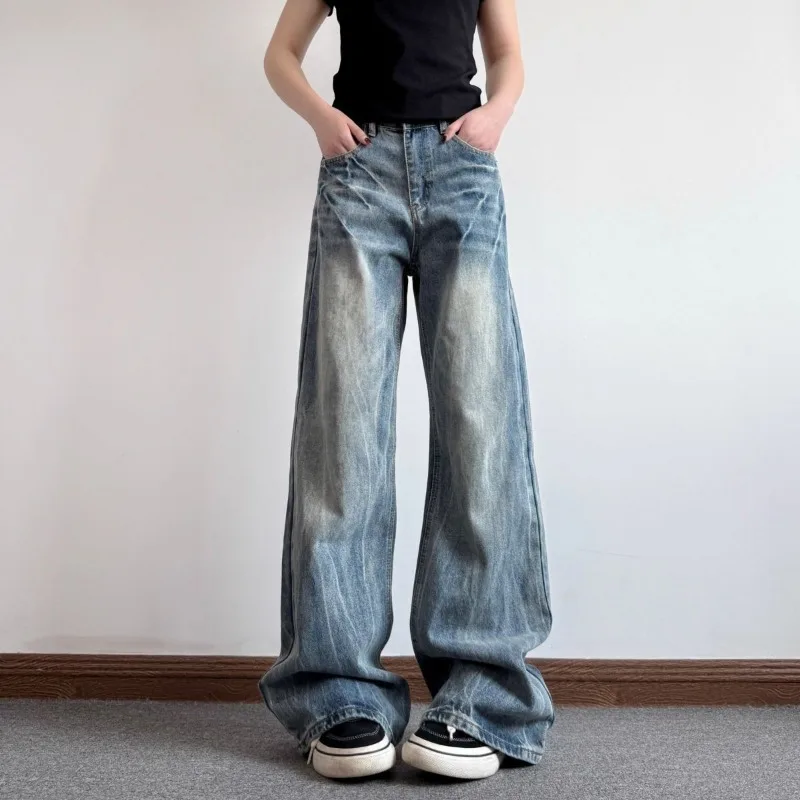 

Мужские голубые потертые широкие джинсы, свободные мешковатые джинсовые брюки, повседневная уличная одежда, брюки большого размера