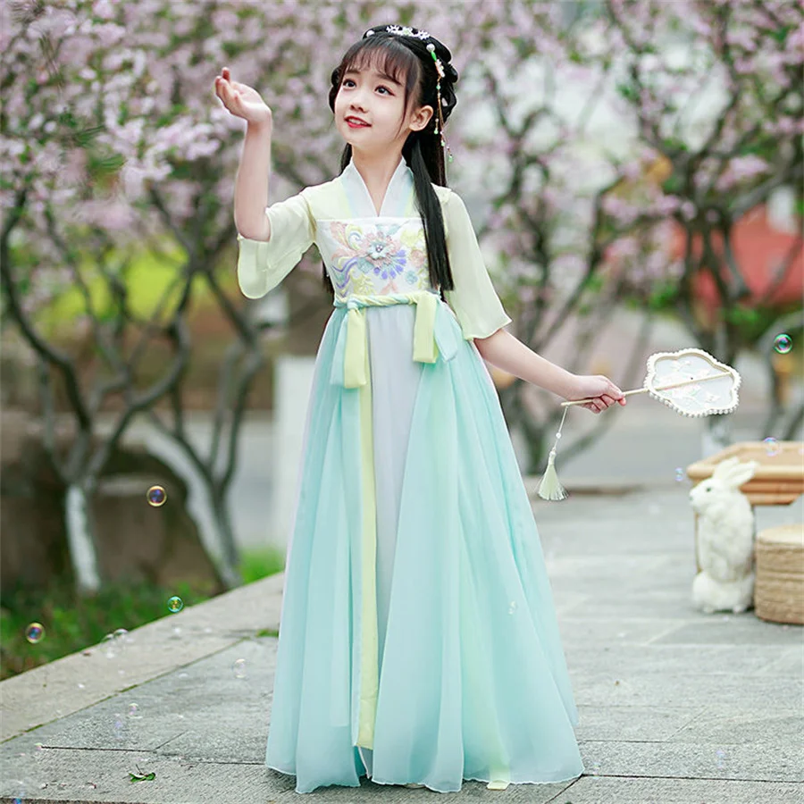 Hanfu ชุดคอสเพลย์เจ้าหญิงชุดเดรสสำหรับเด็กหญิงลูกไม้เด็กผู้หญิงเด็กน้อยชุดจีนชุดโบราณจีน