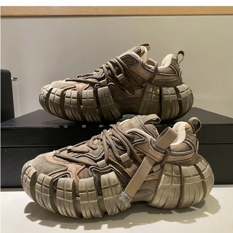 2026 High Quality Men's Platform Shoes Tire Bottom Sneakers British Style Retro Luxury Casual Shoes Fashion Designer Men's Shoes