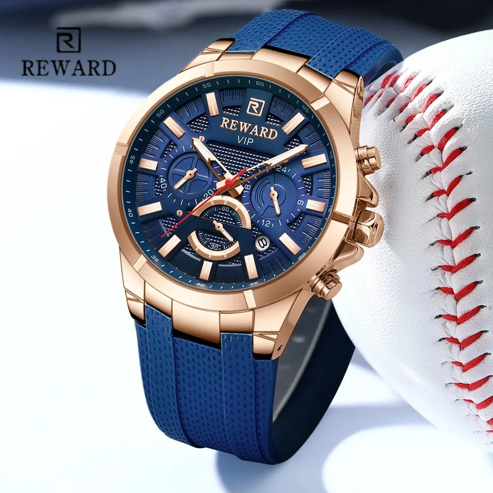 

REWARD 831512M Sports Silicone Quartz Men's Watch Waterproof Luminous Date Chronograph Luxury Watches for Men Relogios Masculino