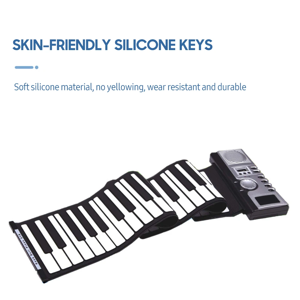 61 Keys Roll Up Piano Keyboard Portable Soft Silicone Electronic Piano with Built-in Speaker LCD Display Recording MIDI Function