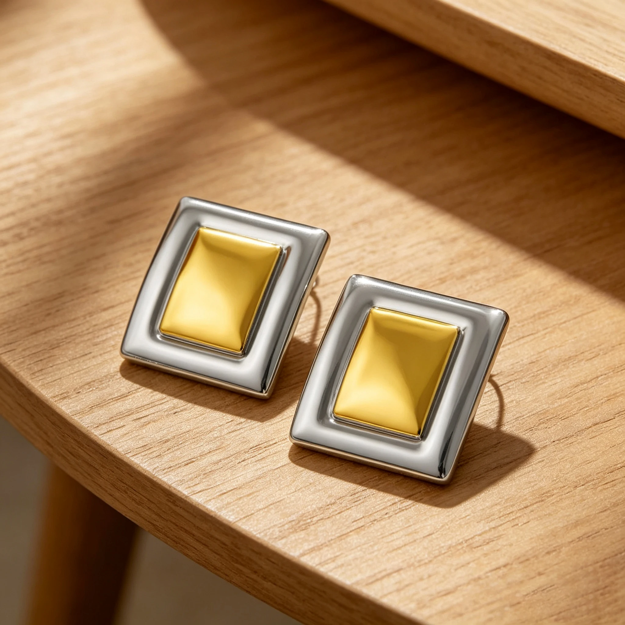 Larger Square Two-tone Stud Earrings for Women Punk Stainless Steel Geometric Hypoallergenic Earring Waterproof Vintage Jewelry