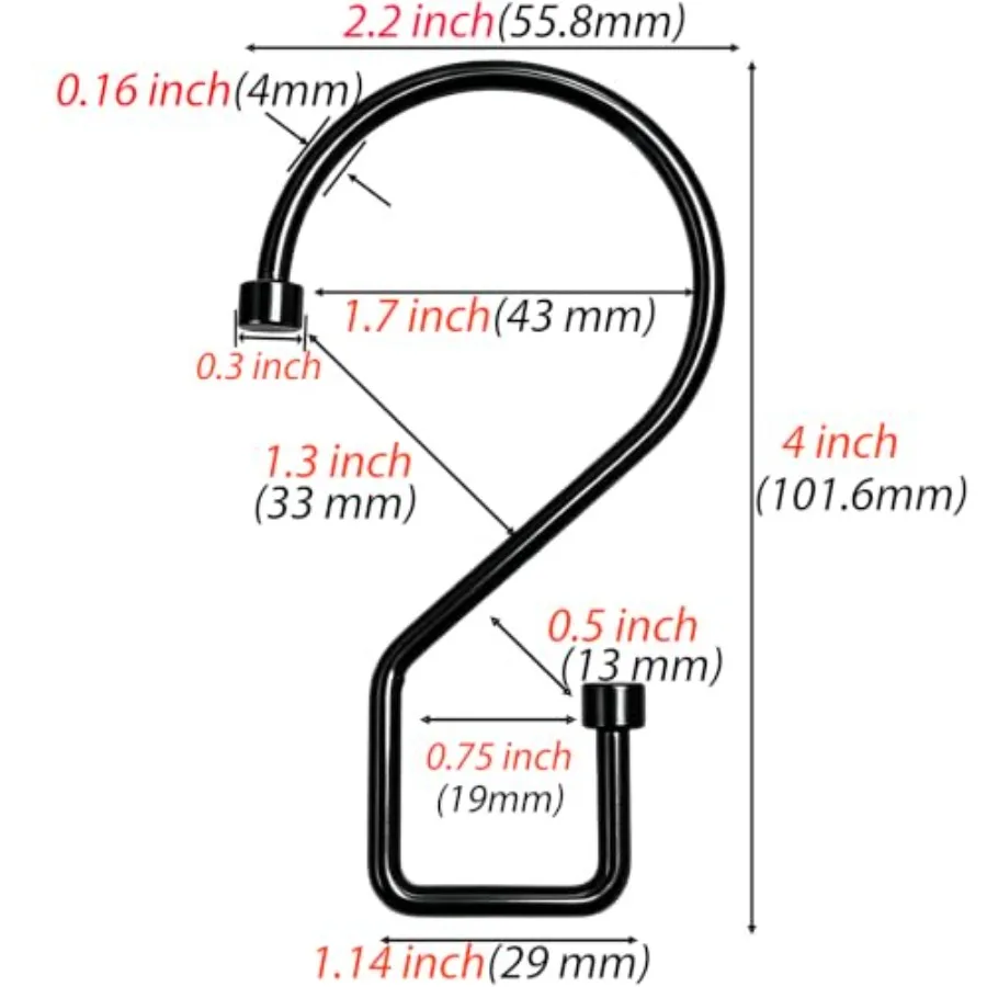 12Pcs S Hooks for Hanging, 4 inch Heavy Duty Large S Hooks, Reversible Metal S Shaped Hooks for Kitchen, Bathroom, Garden, Indo