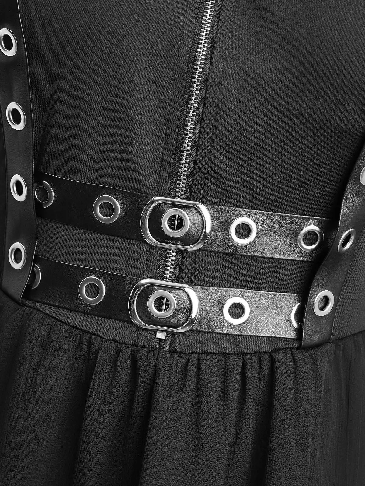 فستان ROSEGAL مقاس كبير على الطراز القوطي غير المتماثل مع أكمام مضيئة من الشيفون المزخرف بحزام من البولي يوريثان وإبزيم وسحاب عالي ومنخفض التصميم