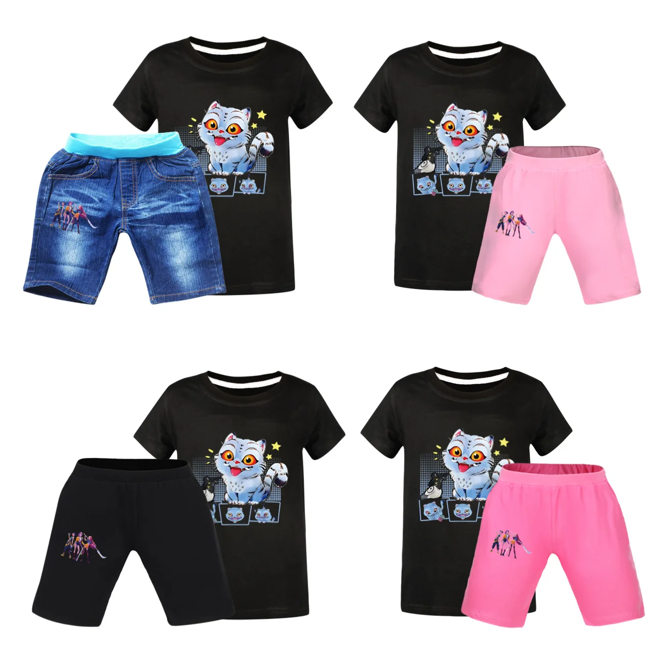 

Детские комплекты детской одежды KPop Demon Hunters Huntrix Футболка и джинсы для мальчиков и девочек-подростков, штаны, комплекты детской одежды из 2 предметов 4844