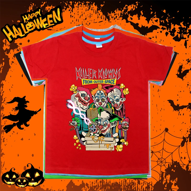 Retro 90s Killer Klowns Halloween children's clothing kids cotton T-shirt personality short-sleeved boys and girls gift