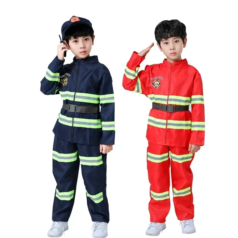 Kids Firefighter Halloween Cosplay Uniform Toys Children Sam Firemen Role Work Clothing Suit Boy Girl Performance Party Costumes