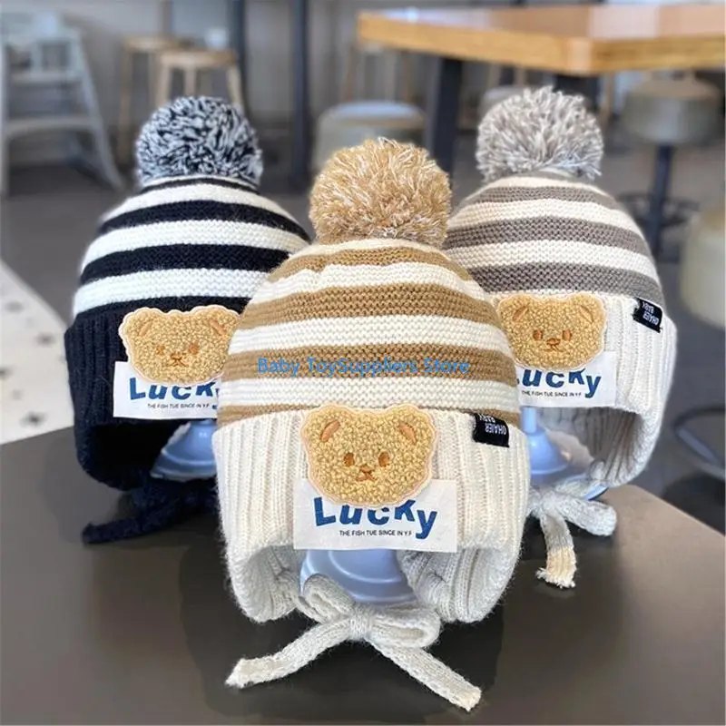 R1WF Cartoon Bear Bear Bearced Hat Children's Childlish Warm Beanie Hats Hats Hats