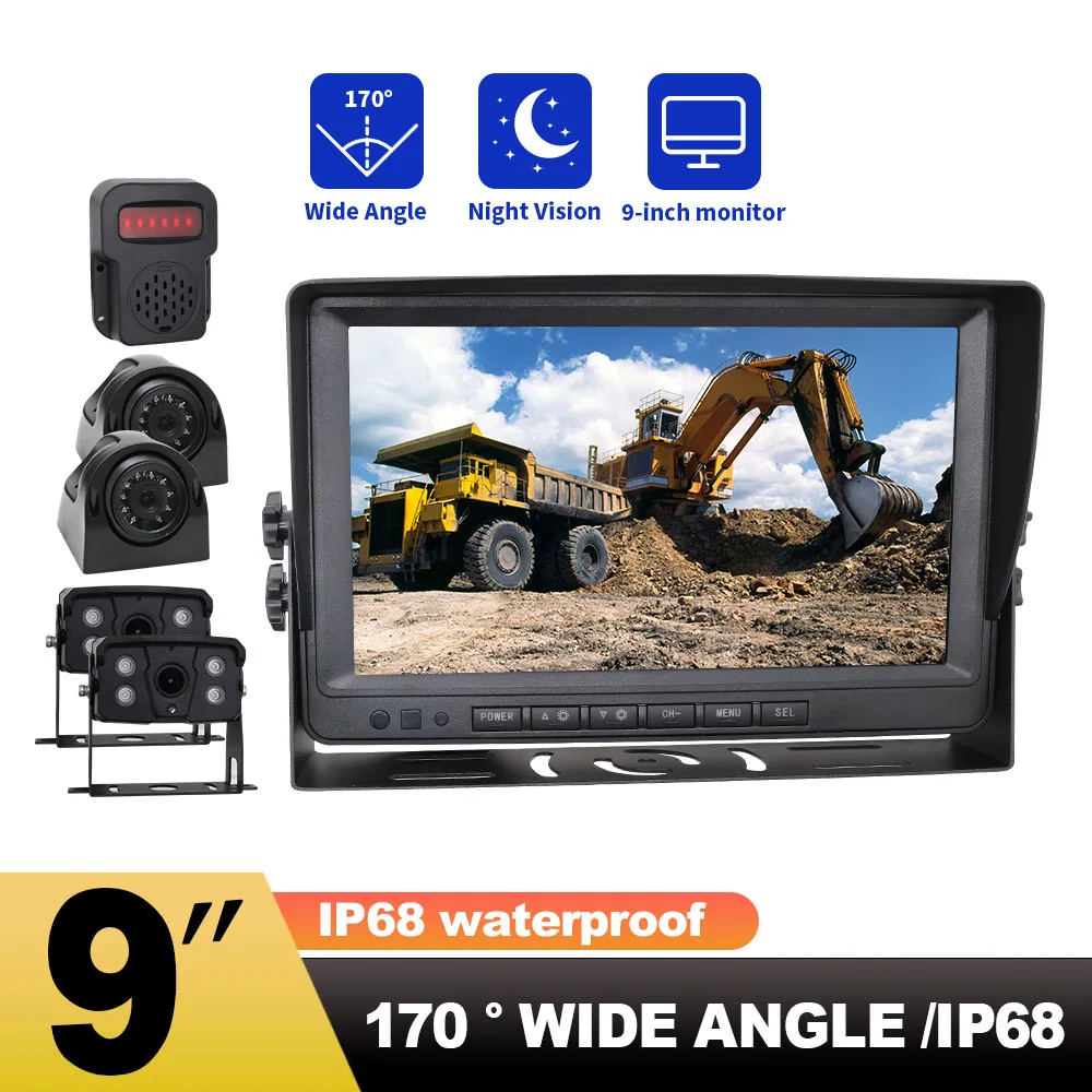 

AHD 1080P 9-дюймовый четырехдюймовый монитор с разделенным экраном 4 входа камеры DVR Rec Грузовик Прицеп RV Автобус Резервный вид сбоку Сопомога при парковке