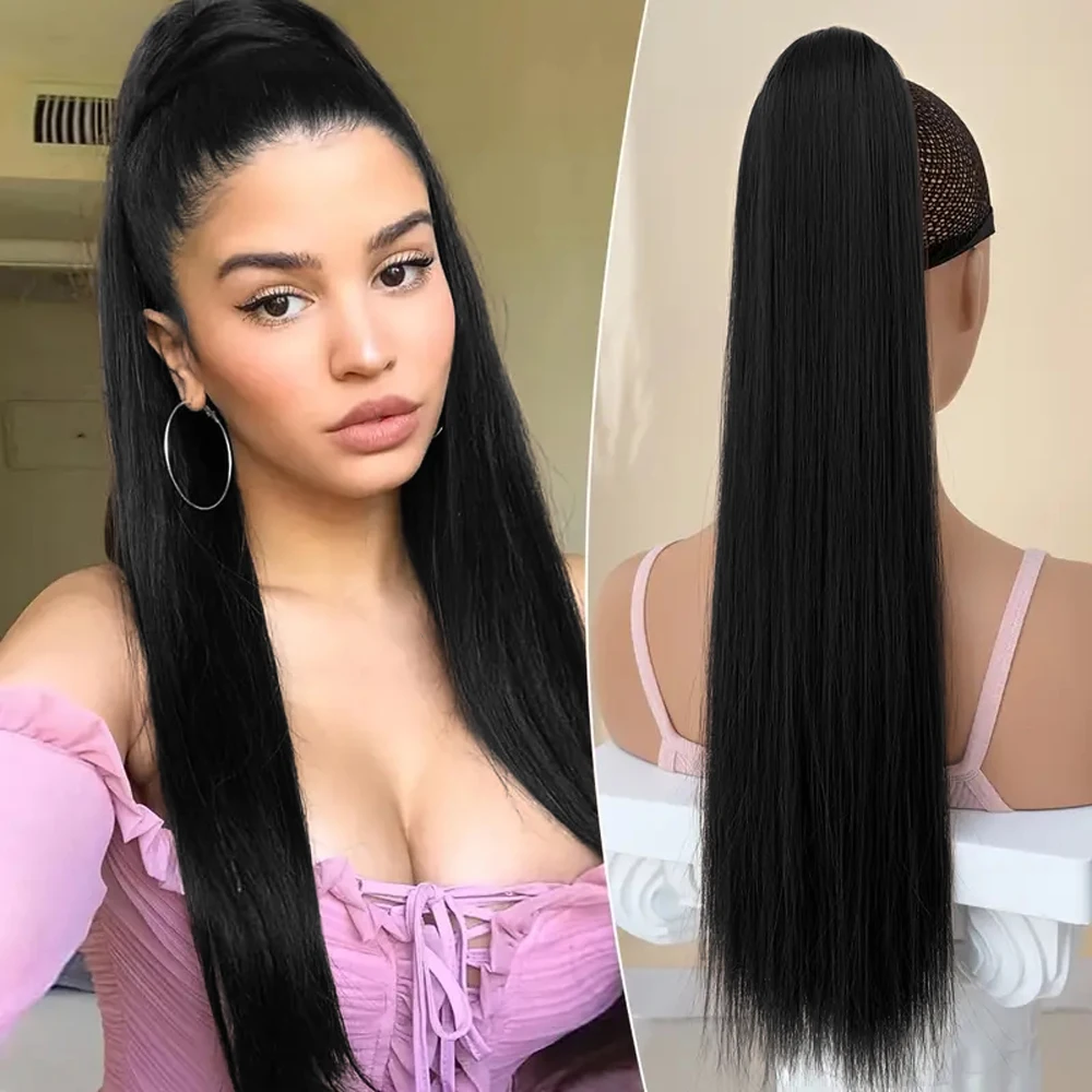 

100% человеческие волосы, прямые наращивание хвоста на шнурке, длинные прямые натуральные черные волосы на клипсе, наращивание хвоста