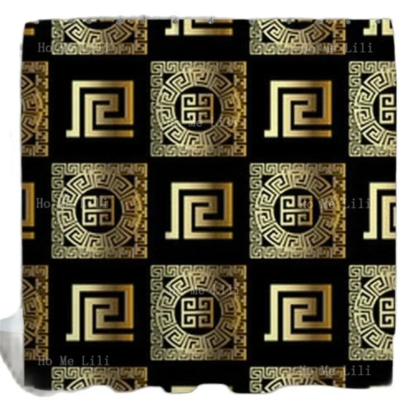 Musicals Broadway Collage And Black And Gold Greek Key Pattern Shower Curtains Waterproof Anti Wrinkle Bath Decor Customize