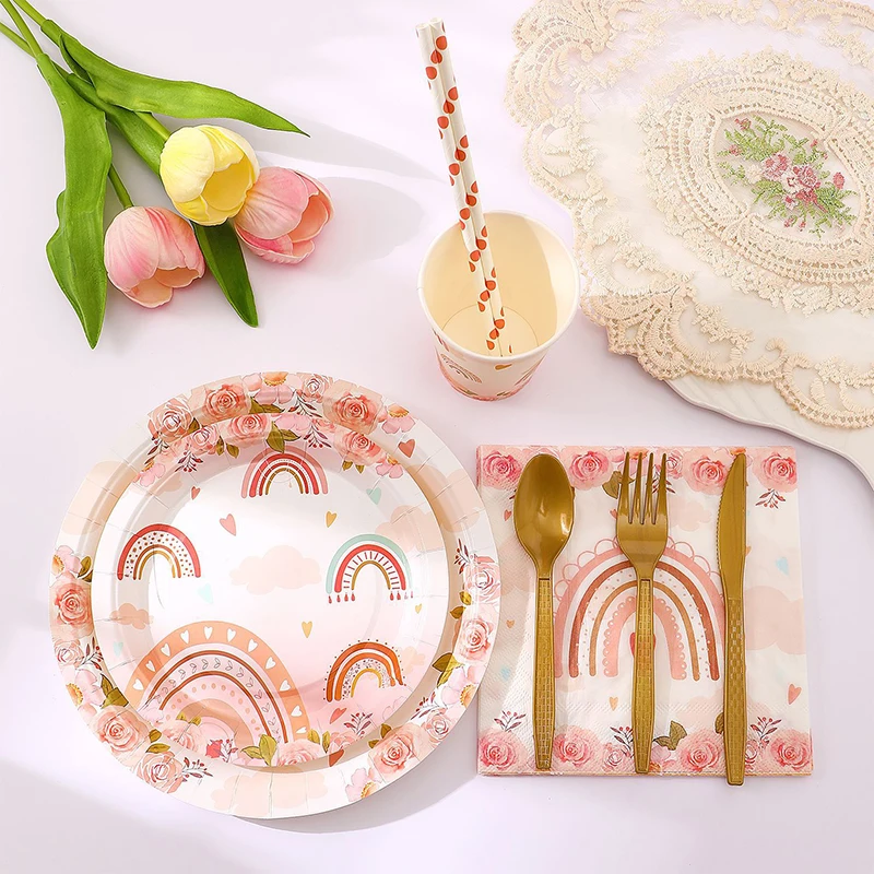 192pcs/set 24Persons Mermaid/Unicorn/Rainbow/Butterfly Party Paper Plate Set Element Disposable Birthday Venue Layout image 4