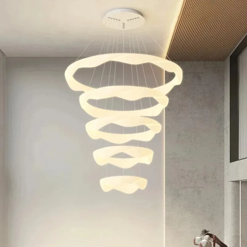 Duplex ceiling chandelier living room hollow headlights loft villa stairs modern simple cream wind hall dining room lights