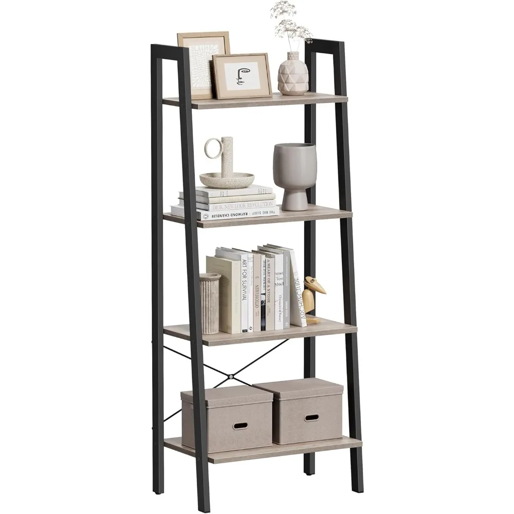 

Ladder Shelf, 4-Tier Bookshelf, Storage Rack, Bookcase with Steel Frame, for Living Room, Home Office, Kitchen, Bedroom, Indust