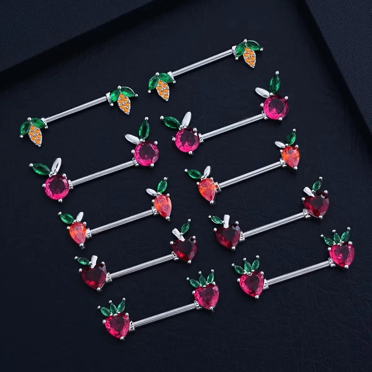2pcs Red Crystals CZs Nipple Piercing Heart Barbell